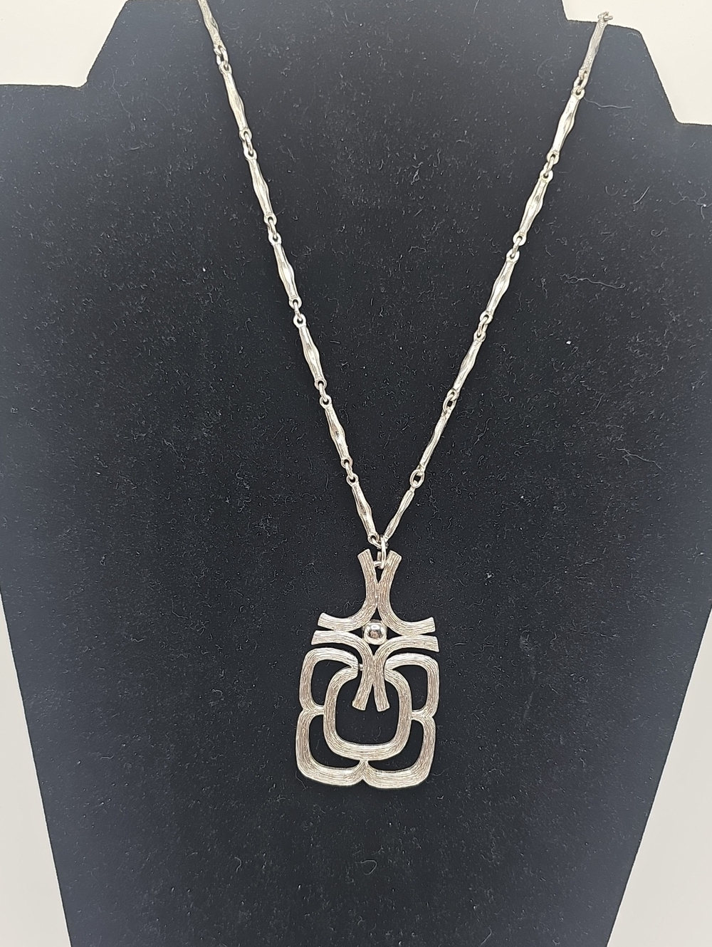 Avon 1974 Mayan Collection Silver Geometric Pendant Necklace - Women Jewelry